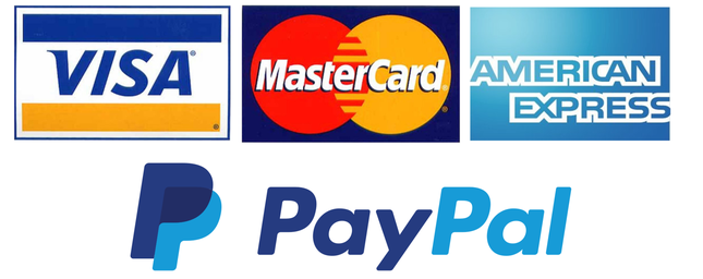 Visa, Mastercard, American Express and PayPal