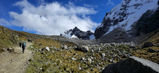 Hiking toward Salkantay Pass on Day 2 of the Salkantay Trek to Machu Picchu